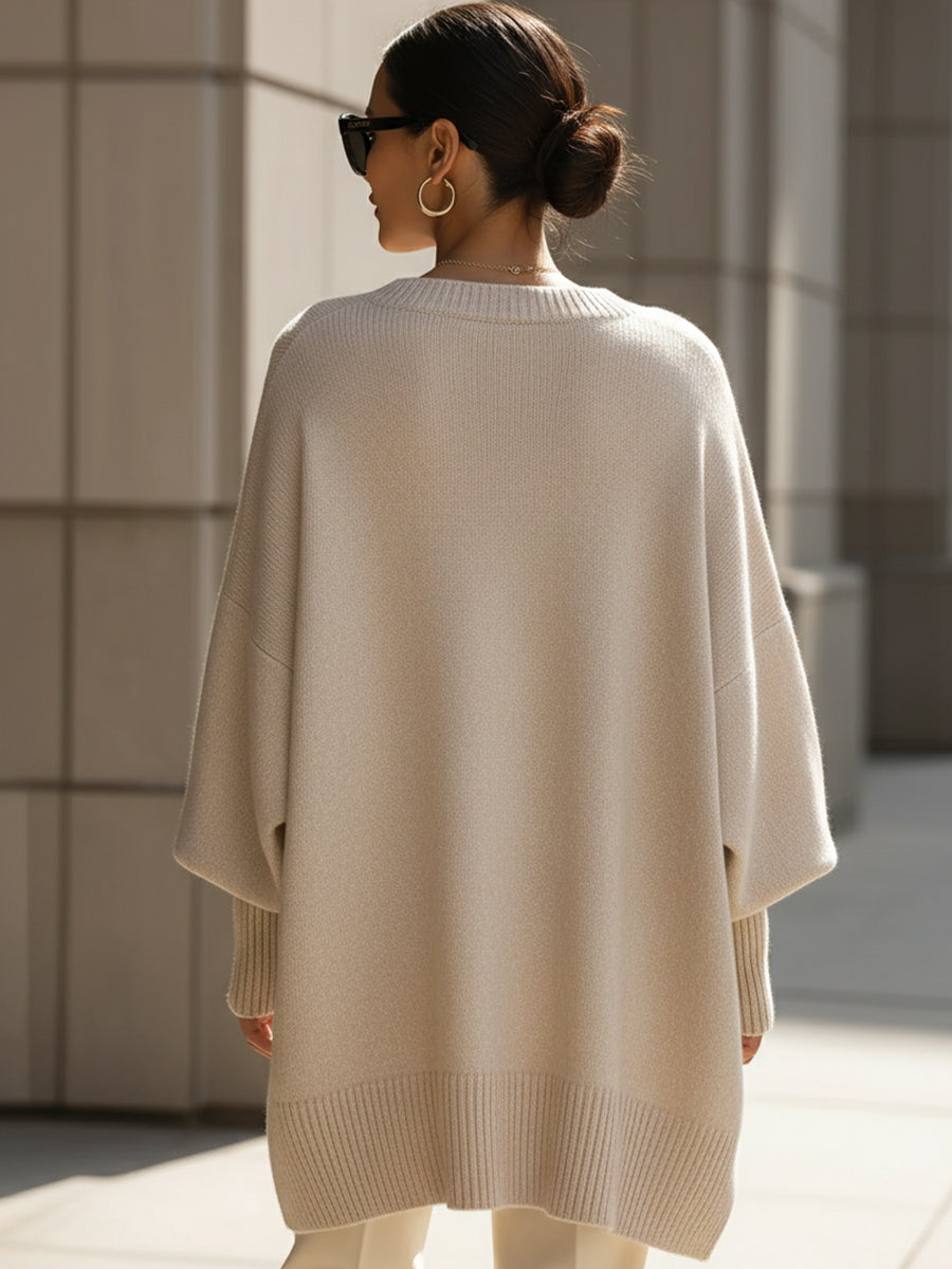 Gardenia™ | Ribbed-cuff crewneck poncho sweater