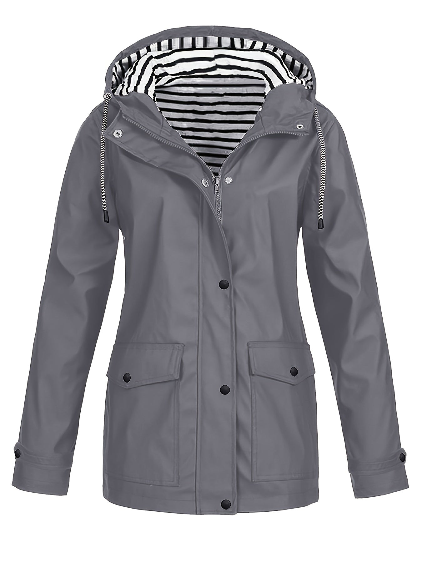 Zelda™ | Striped-Lined Drawstring Hooded Rain Parka Jacket