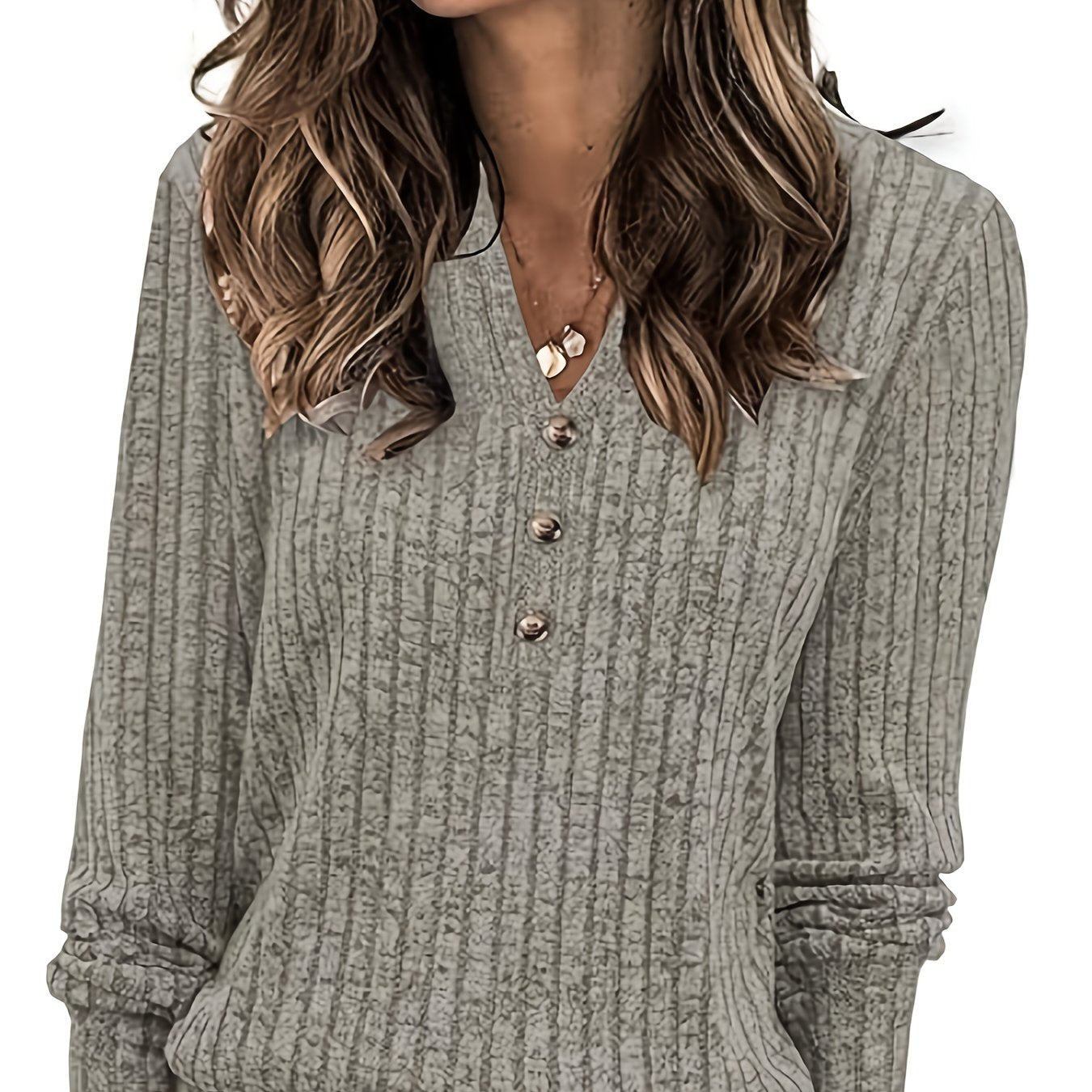 Wendy™ | Ribbed Knit Button-Front Henley Sweater