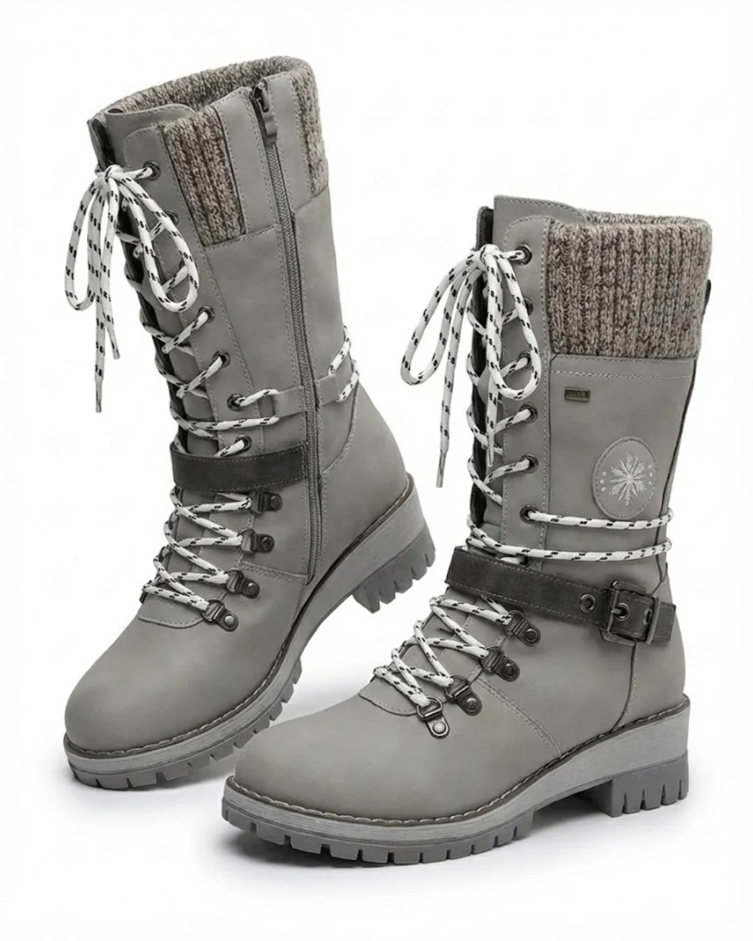 Cordelia™ | Knit-cuff buckle-strapped lace-up hiking boots
