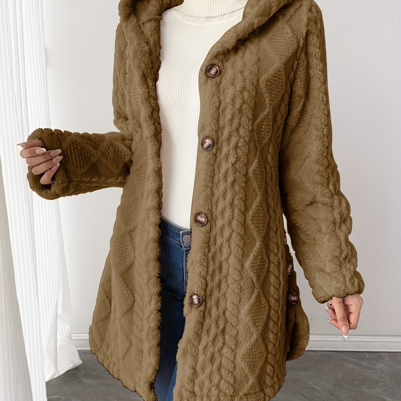 Alba™ | Cable-Knit Plush Hooded Cardigan