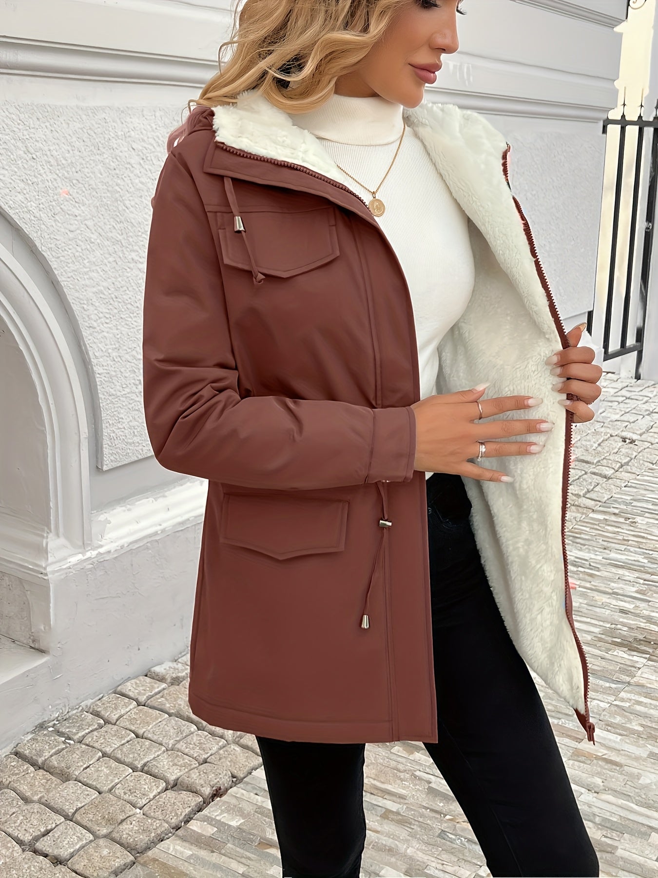 Vera™ | Sherpa-Lined Drawstring-Waist Parka Coat