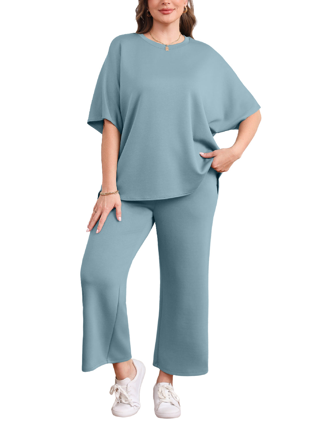 Drawstring Casual Loungewear Wide-Leg 2-Piece Set