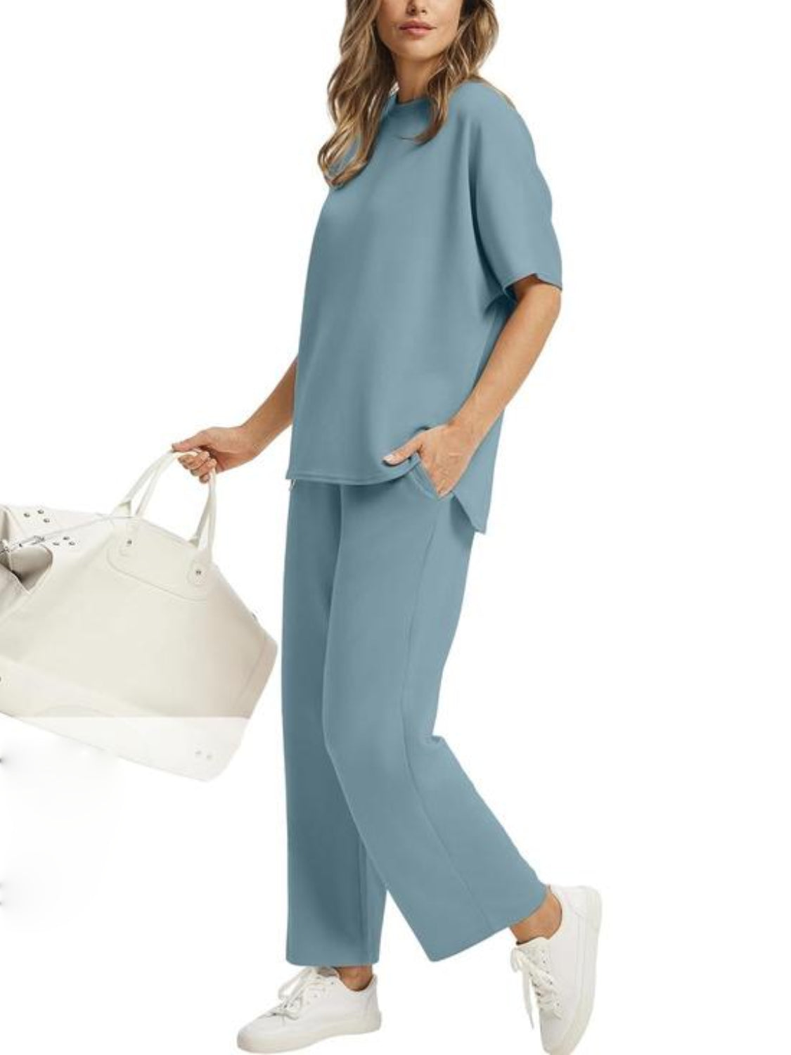 Drawstring Casual Loungewear Wide-Leg 2-Piece Set