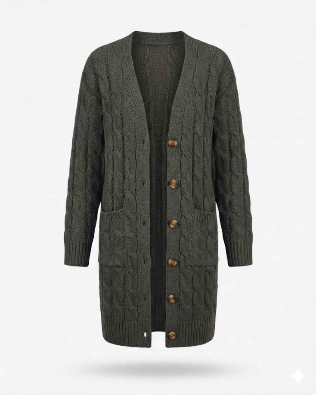 Kiana™ | Cable-Knit Buttoned Mid-Length Cardigan