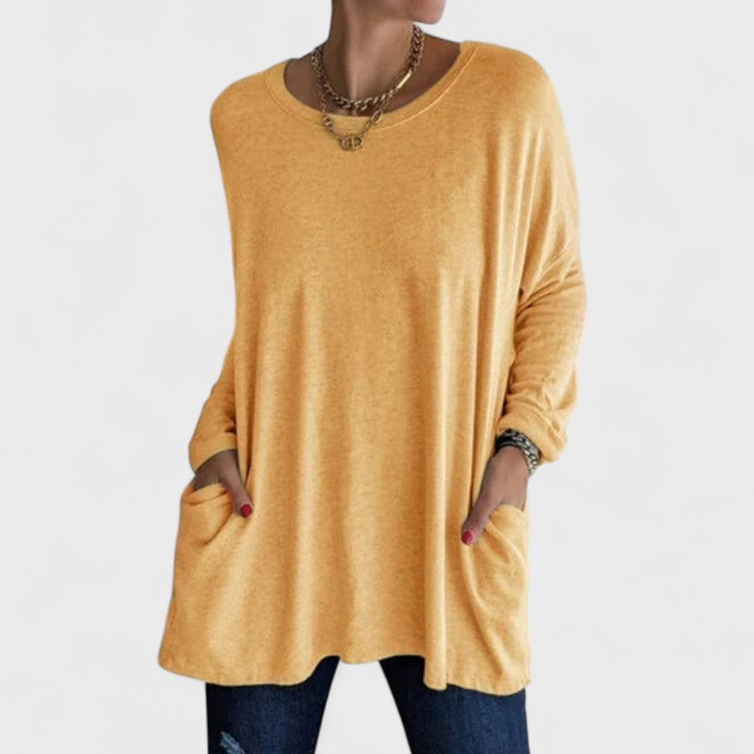 Miya™ | Oversized Pocket Long-Sleeve Tunic Top