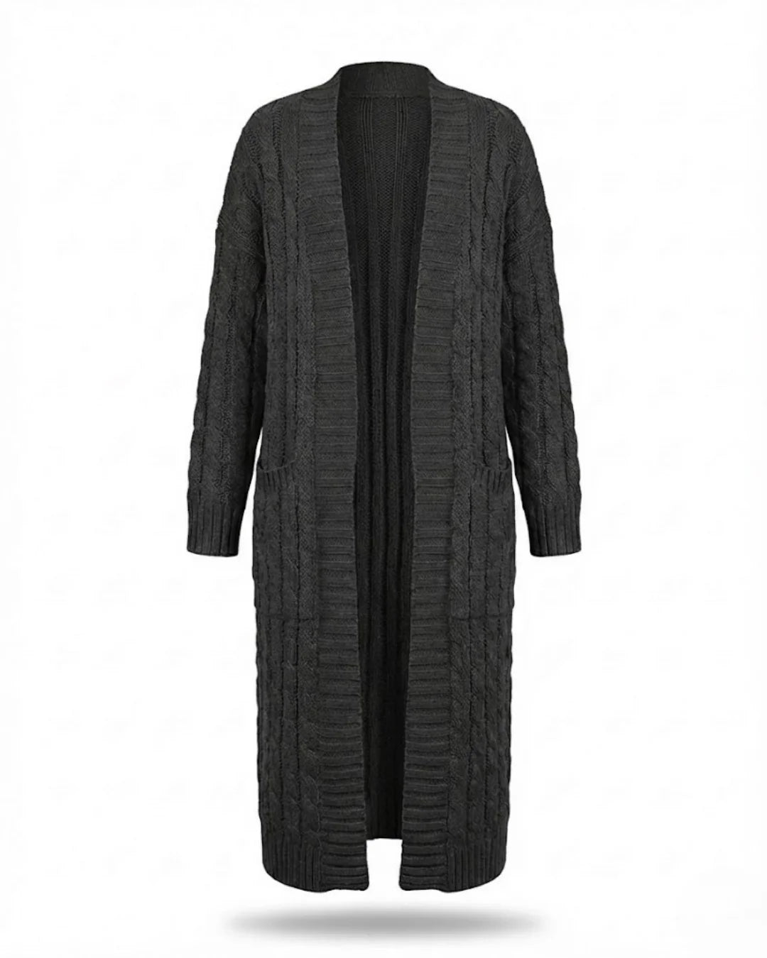 Indira™ | Extra-Long Cable-Knit Pocket Cardigan