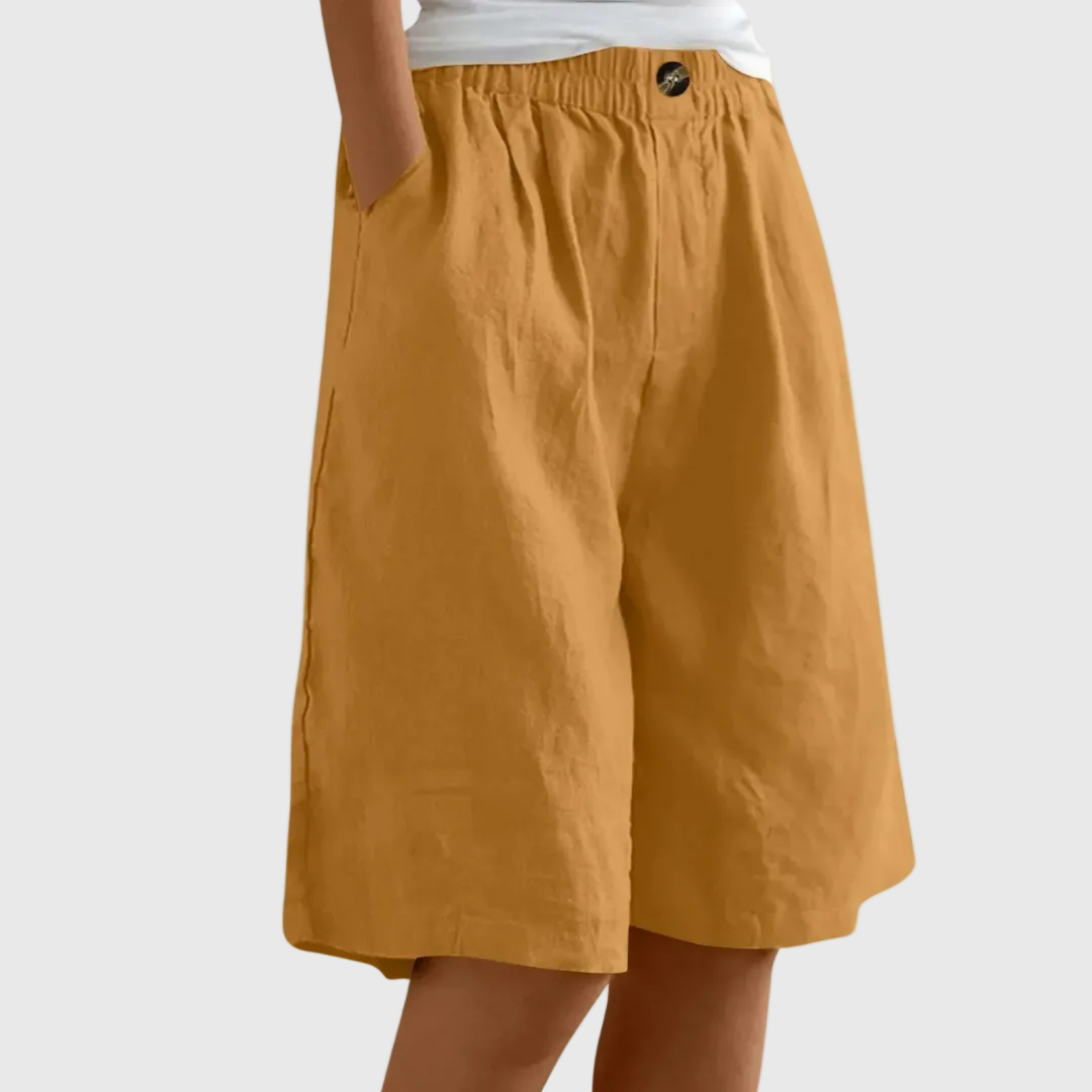 Elastic-Waist Casual Linen Bermuda Shorts