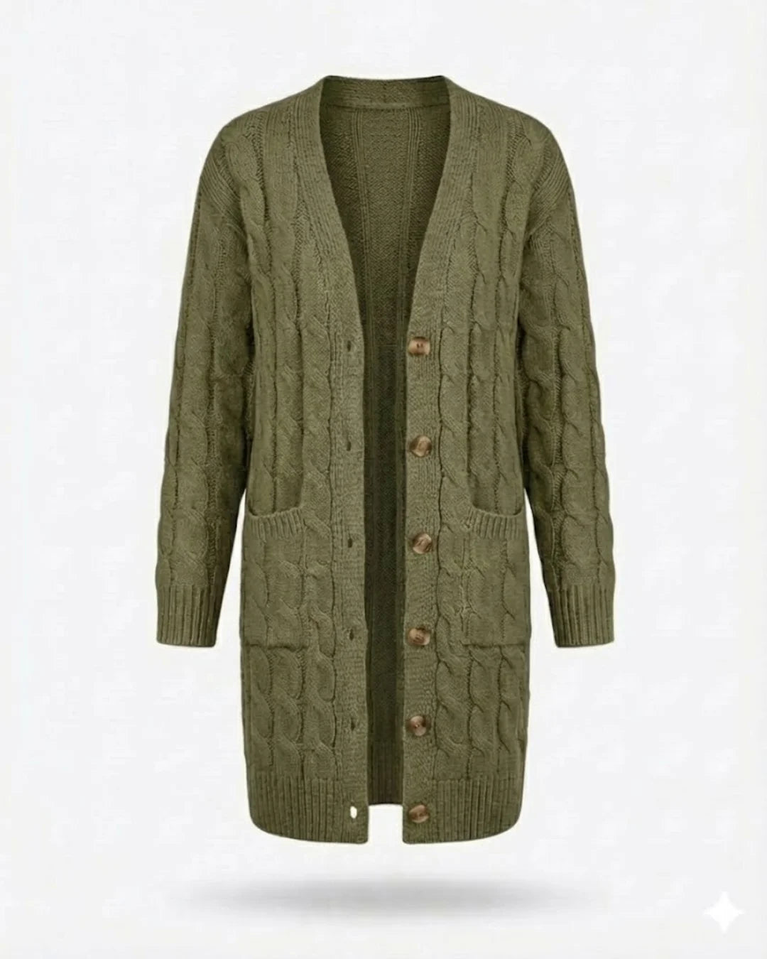 Kiana™ | Cable-Knit Buttoned Mid-Length Cardigan