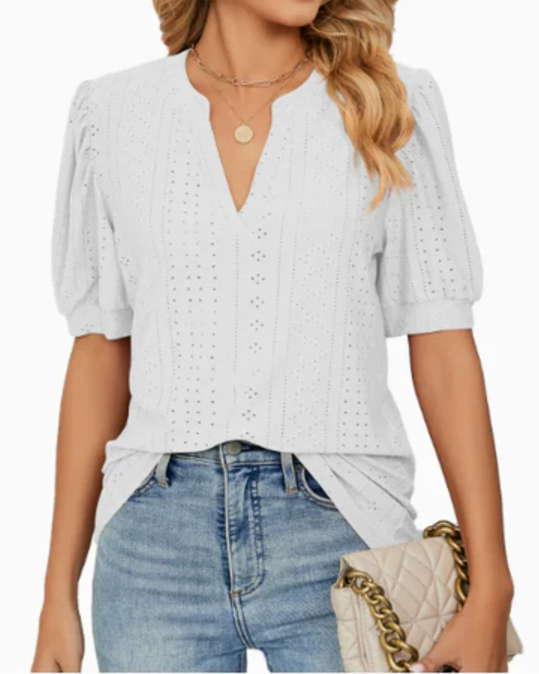 Eyelet Puff-Sleeve Blouse