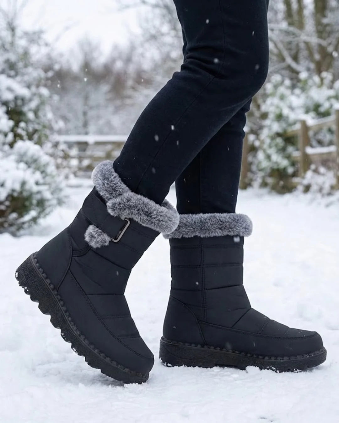 Laura™ | Faux-fur trim buckle winter boots