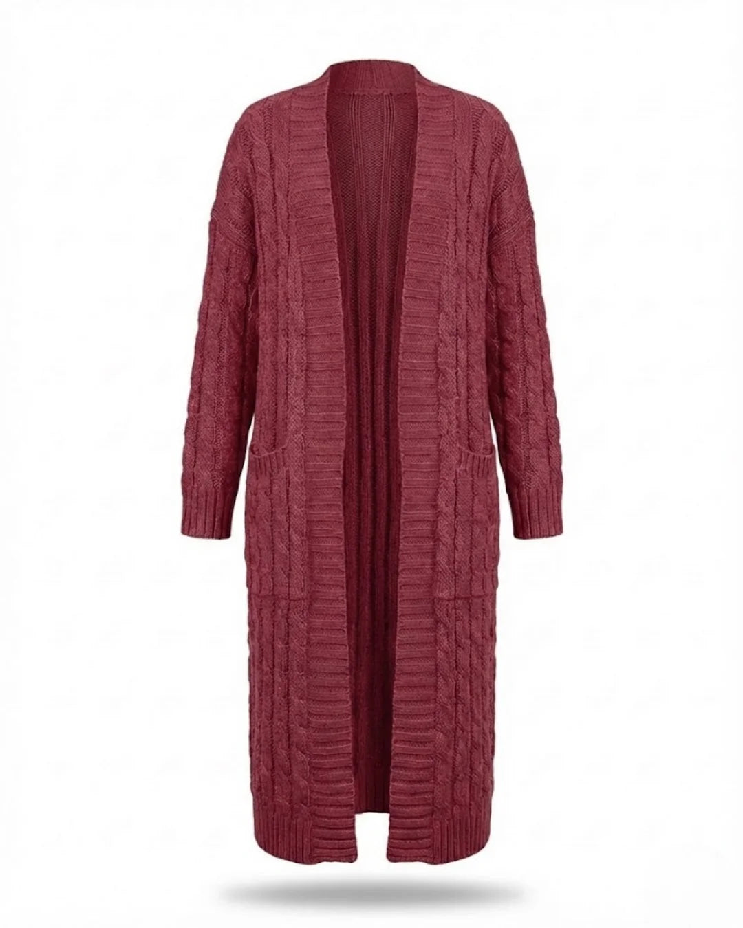 Indira™ | Extra-Long Cable-Knit Pocket Cardigan