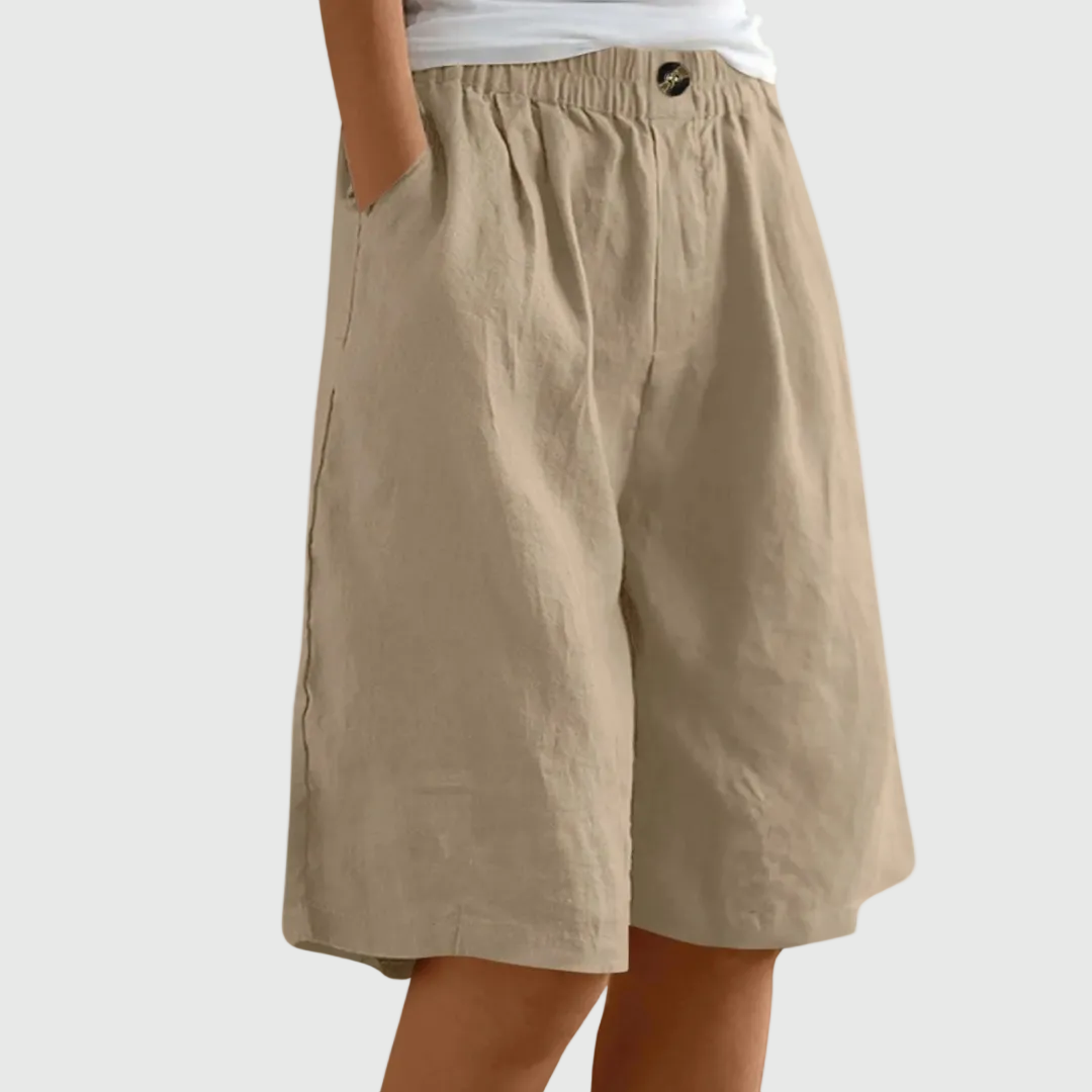 Elastic-Waist Casual Linen Bermuda Shorts
