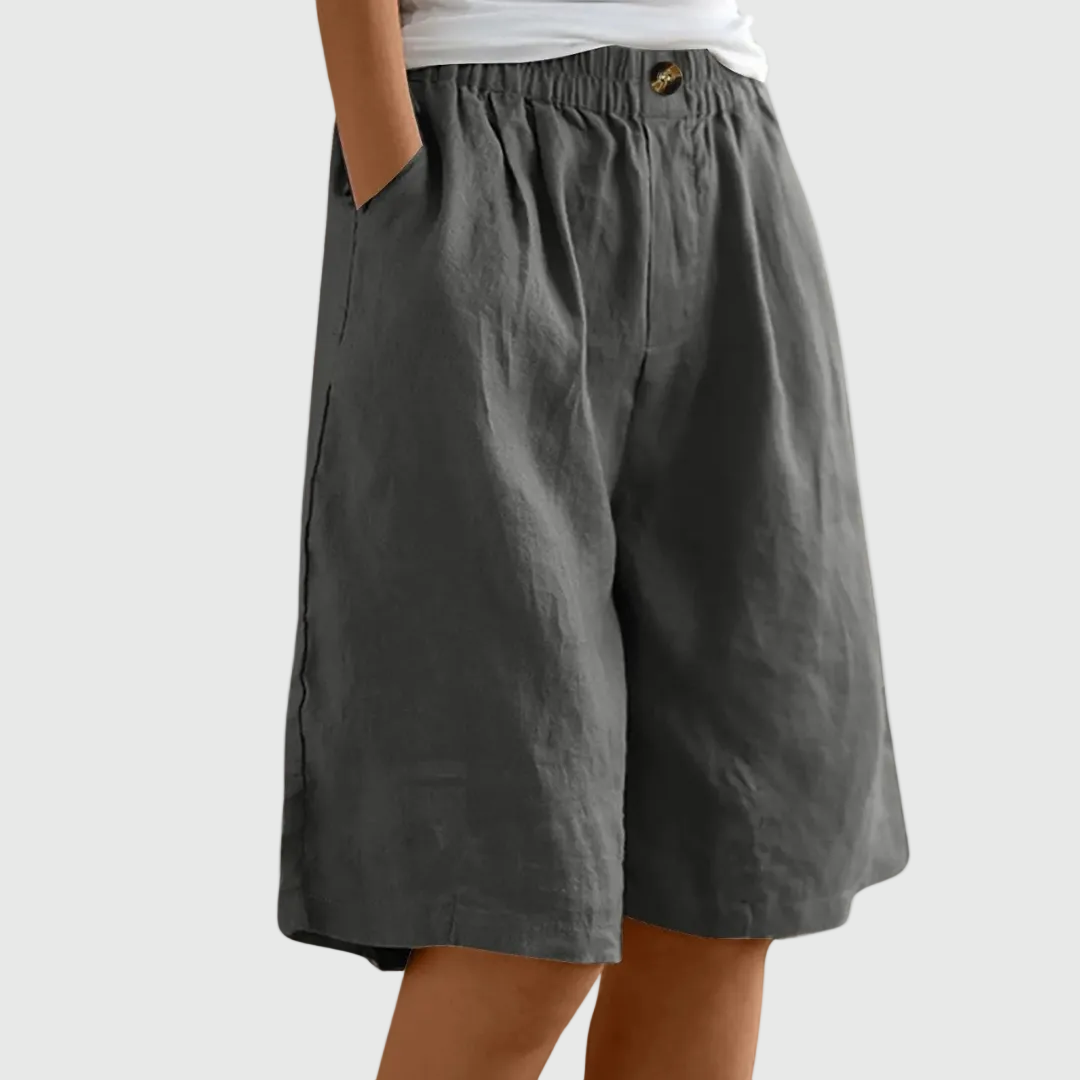 Elastic-Waist Casual Linen Bermuda Shorts