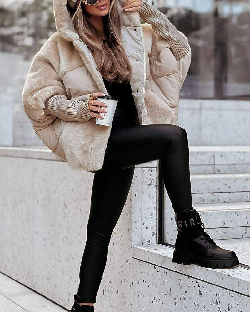 Saffron™ | Faux-Fur Panel Ribbed-Cuff Hooded Puffer Jacket