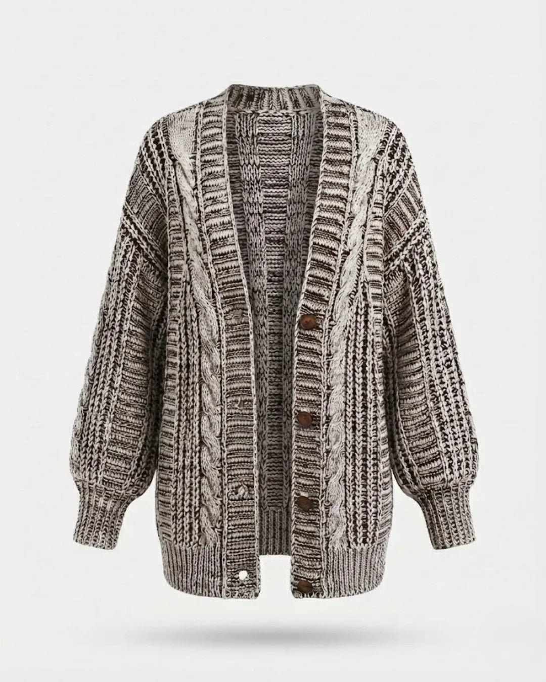 Hortense™ | Cable-Detail Buttoned Oversized Cardigan