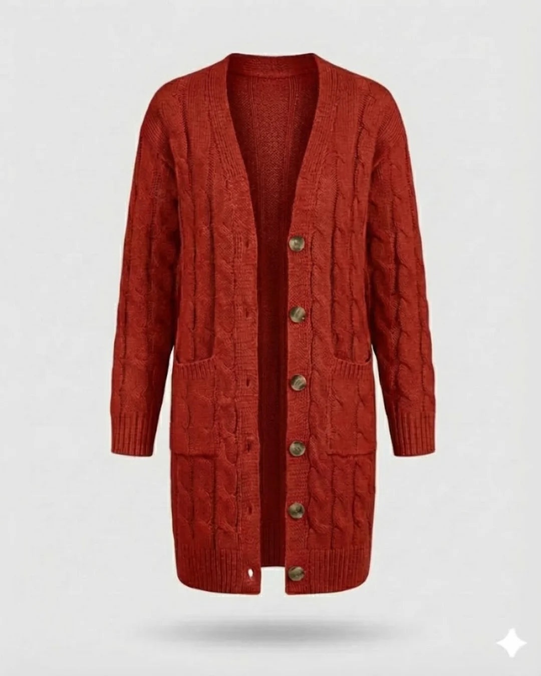 Kiana™ | Cable-Knit Buttoned Mid-Length Cardigan
