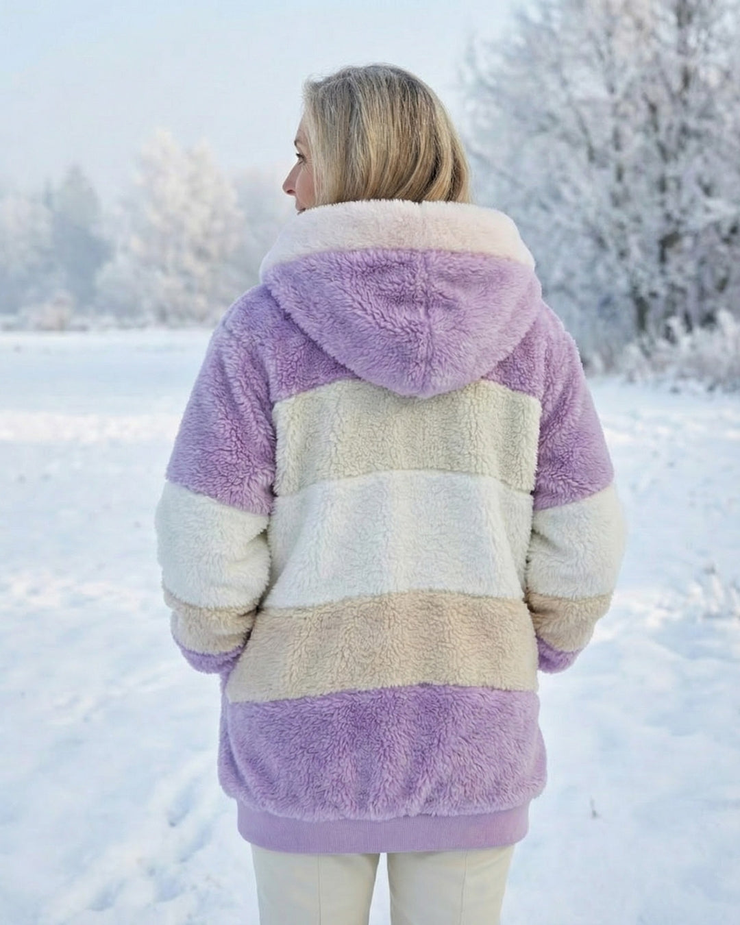 Cassandra™ | Hooded zip-front colorblock sherpa jacket