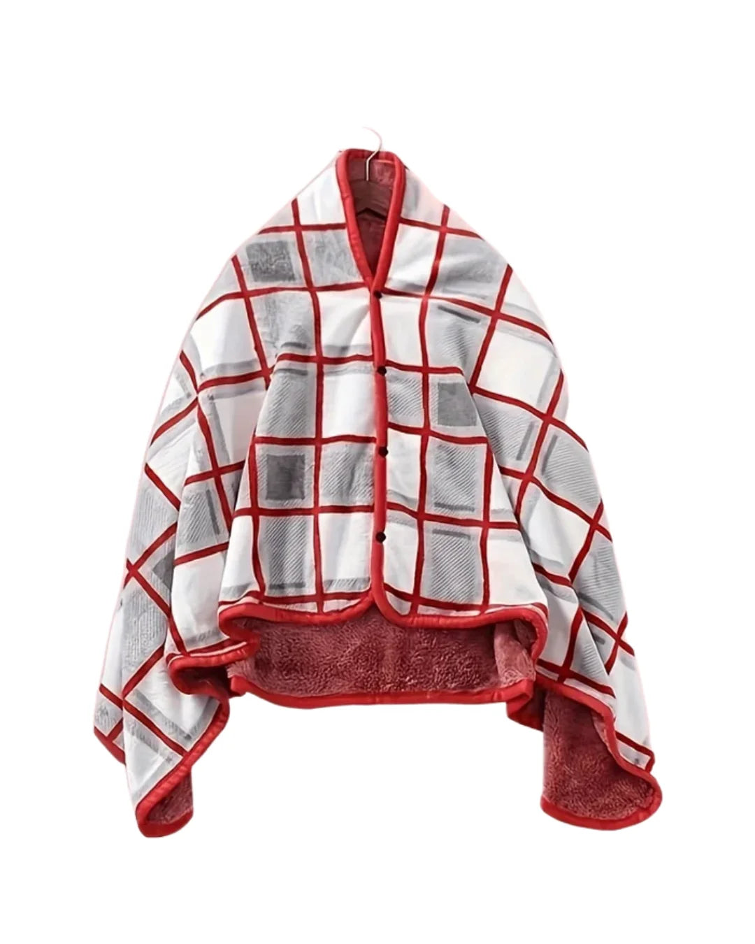 Steela™ | Plaid Fleece-Lined Buttoned Poncho Cape