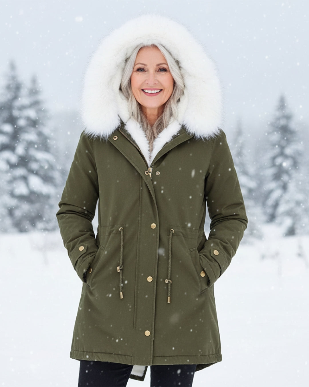 Ceridwen™ | Faux-fur hooded drawstring parka coat