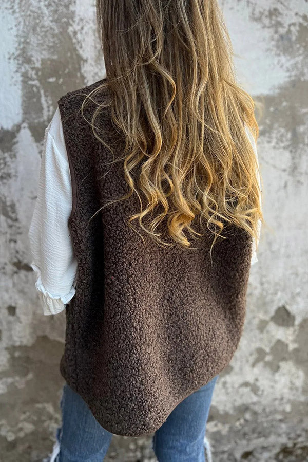 Nikki™ | Textured sherpa button-front longline vest