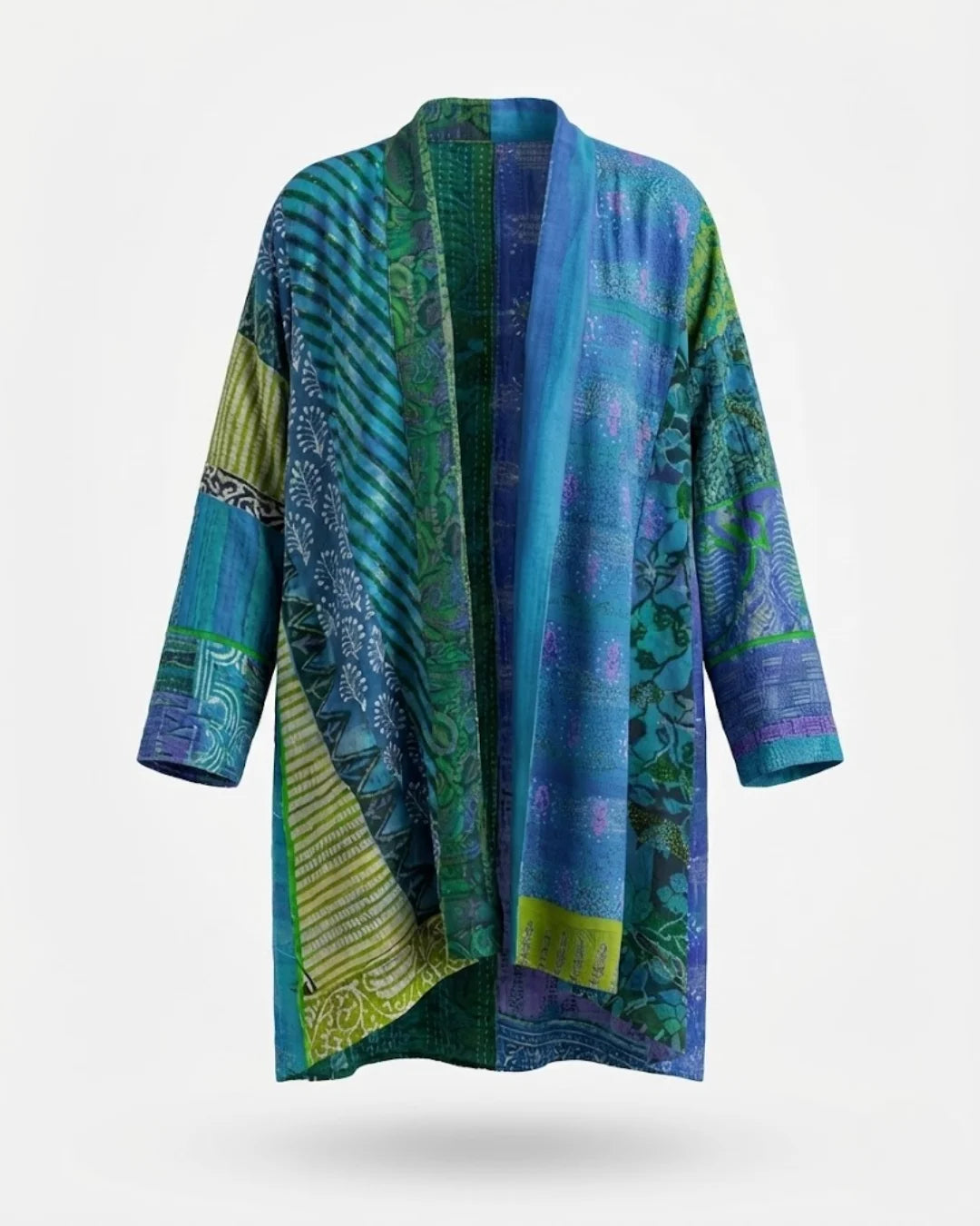 Eden™ | Patchwork Print Open-Front Oversized Kimono Fit Cardigan
