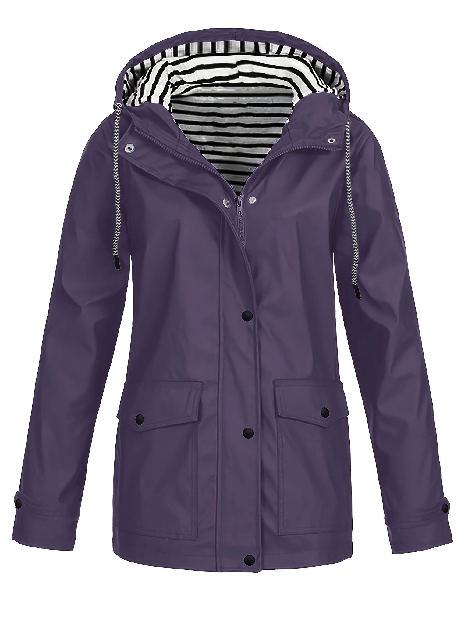 Zelda™ | Striped-Lined Drawstring Hooded Rain Parka Jacket