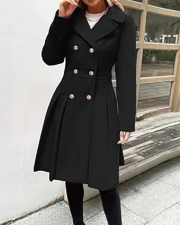 Sofia™ | Gold-Buttoned Double-Breasted Fit-and-Flare Coat