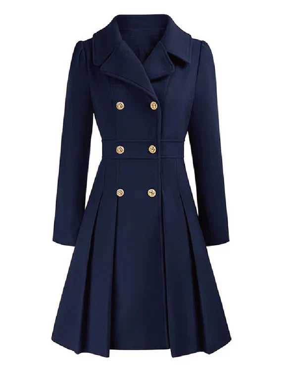 Sofia™ | Gold-Buttoned Double-Breasted Fit-and-Flare Coat