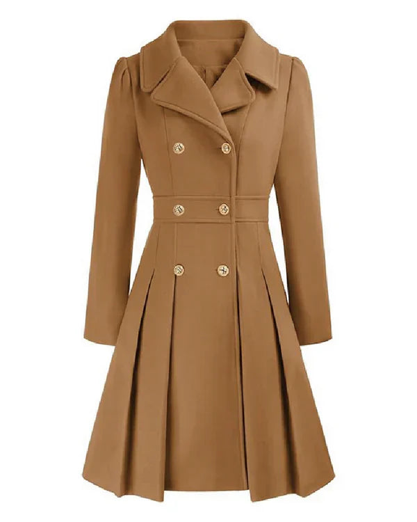 Sofia™ | Gold-Buttoned Double-Breasted Fit-and-Flare Coat