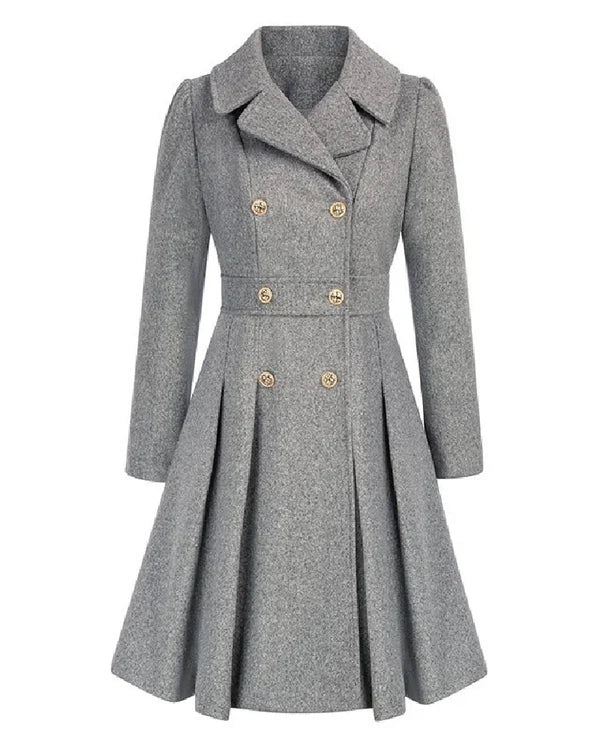 Sofia™ | Gold-Buttoned Double-Breasted Fit-and-Flare Coat