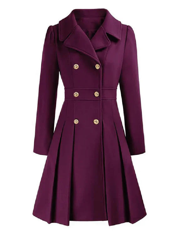 Sofia™ | Gold-Buttoned Double-Breasted Fit-and-Flare Coat