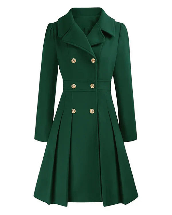 Sofia™ | Gold-Buttoned Double-Breasted Fit-and-Flare Coat