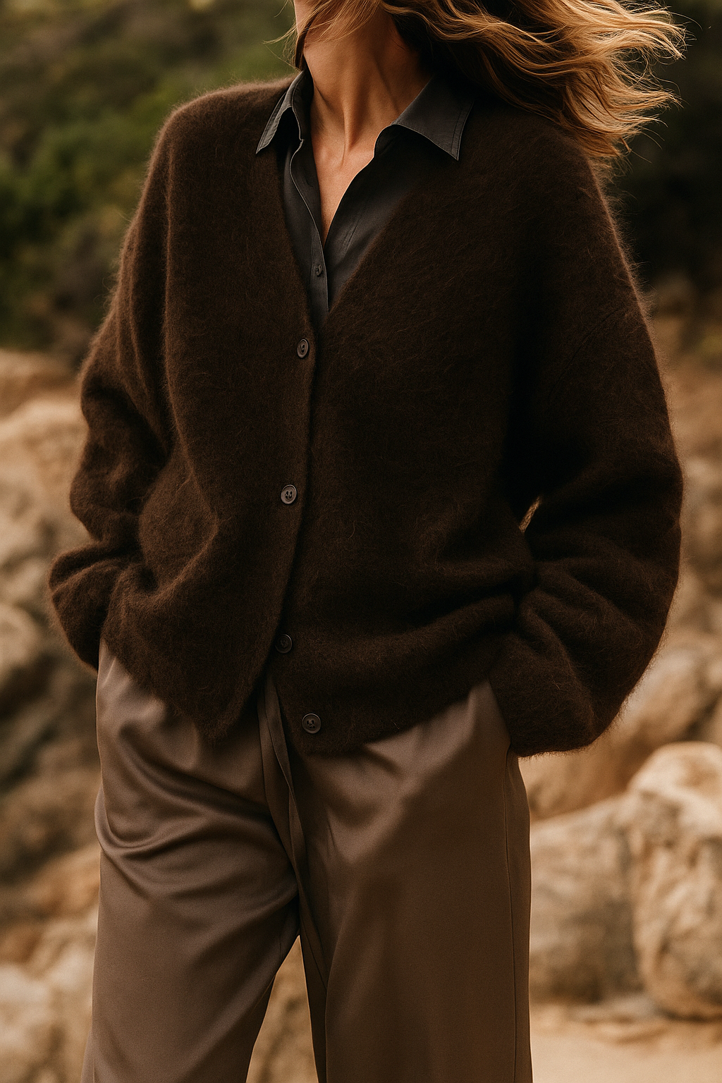 Fortunata™ | Fluffy V-neck button cardigan