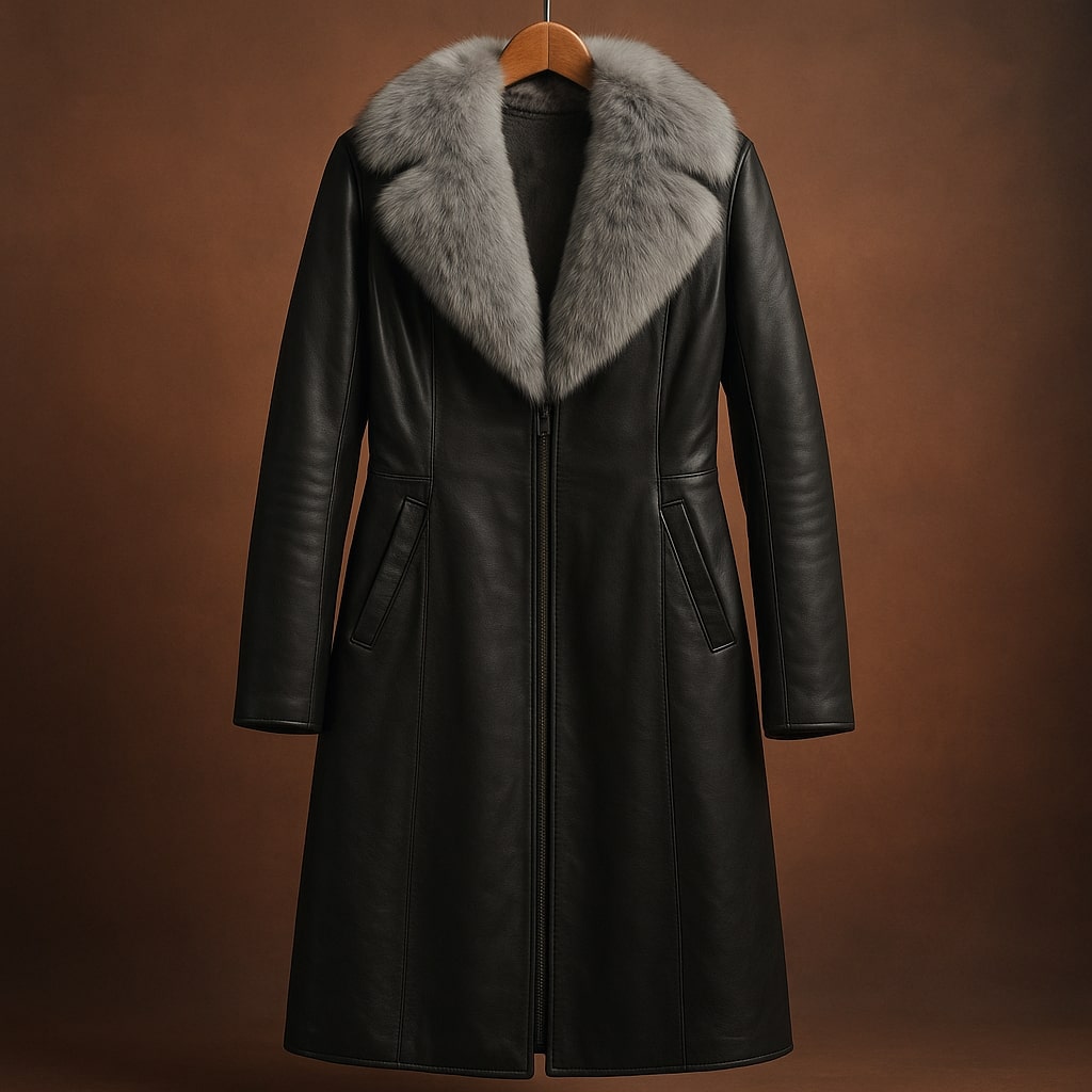 Victtoria™ | Belted shearling-collar leather coat