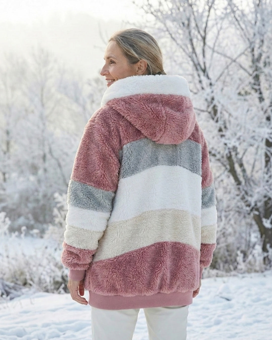 Cassandra™ | Hooded zip-front colorblock sherpa jacket
