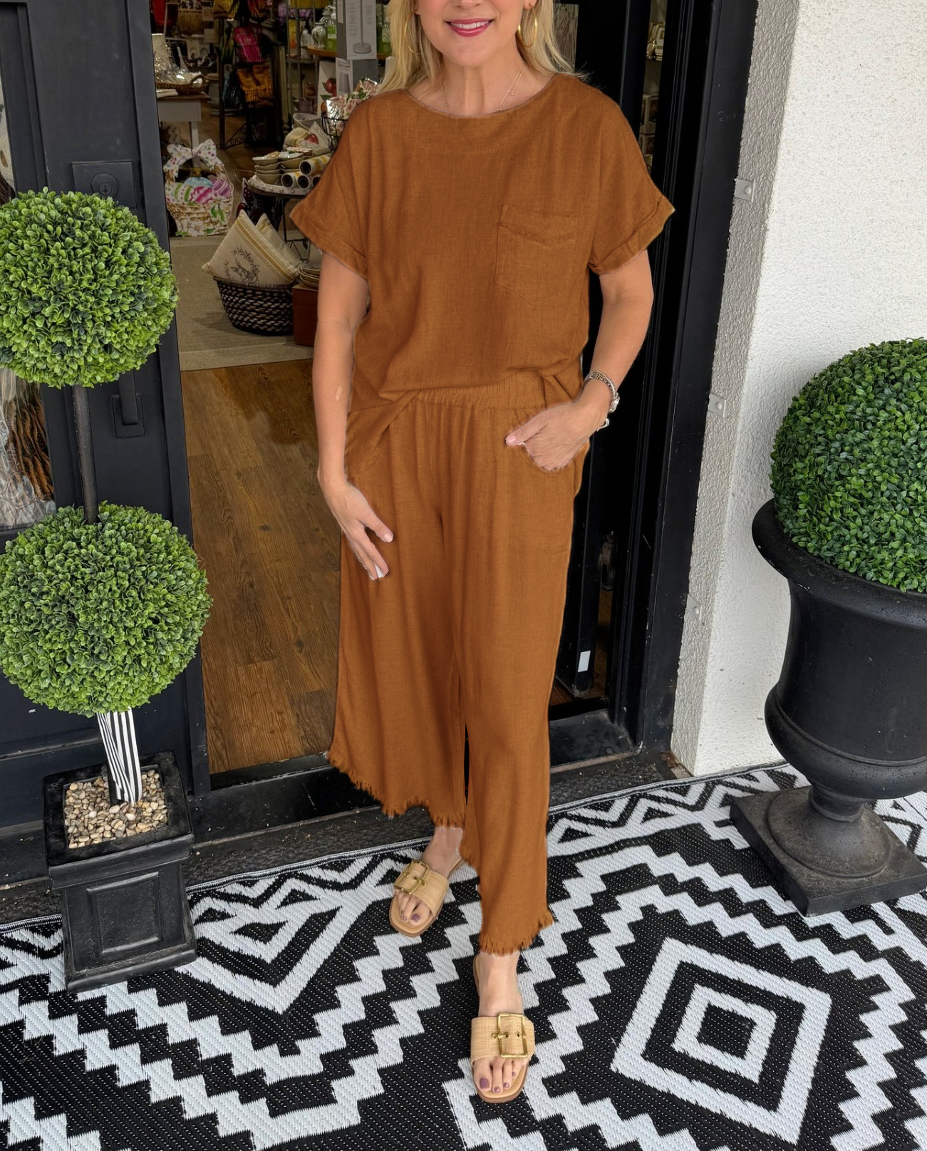 Raw Hem Wide Leg Pant Set