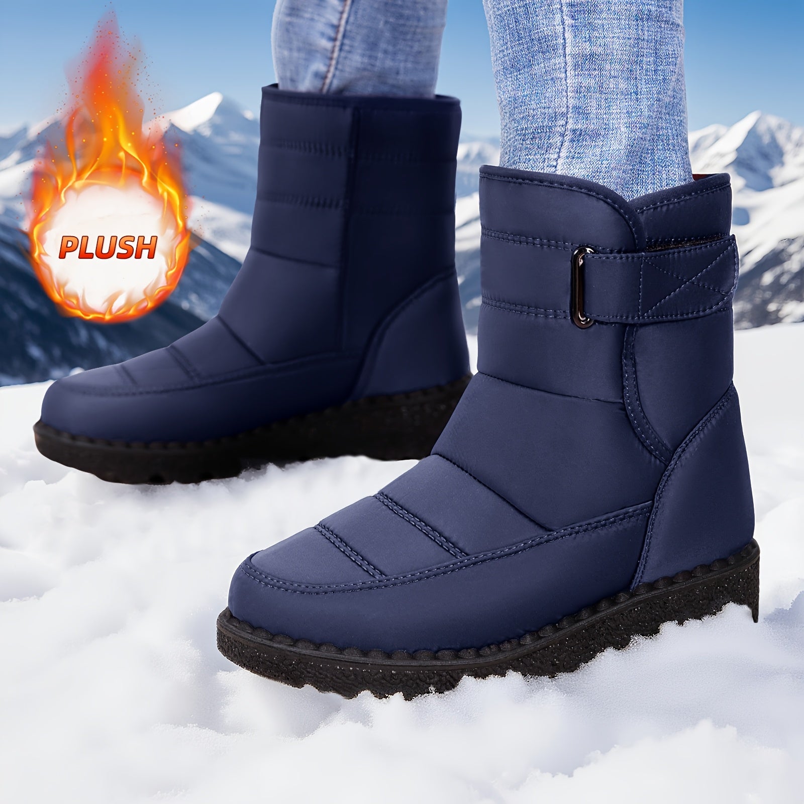 Oksana™ | Quilted hook-and-loop plush-lined snow boots