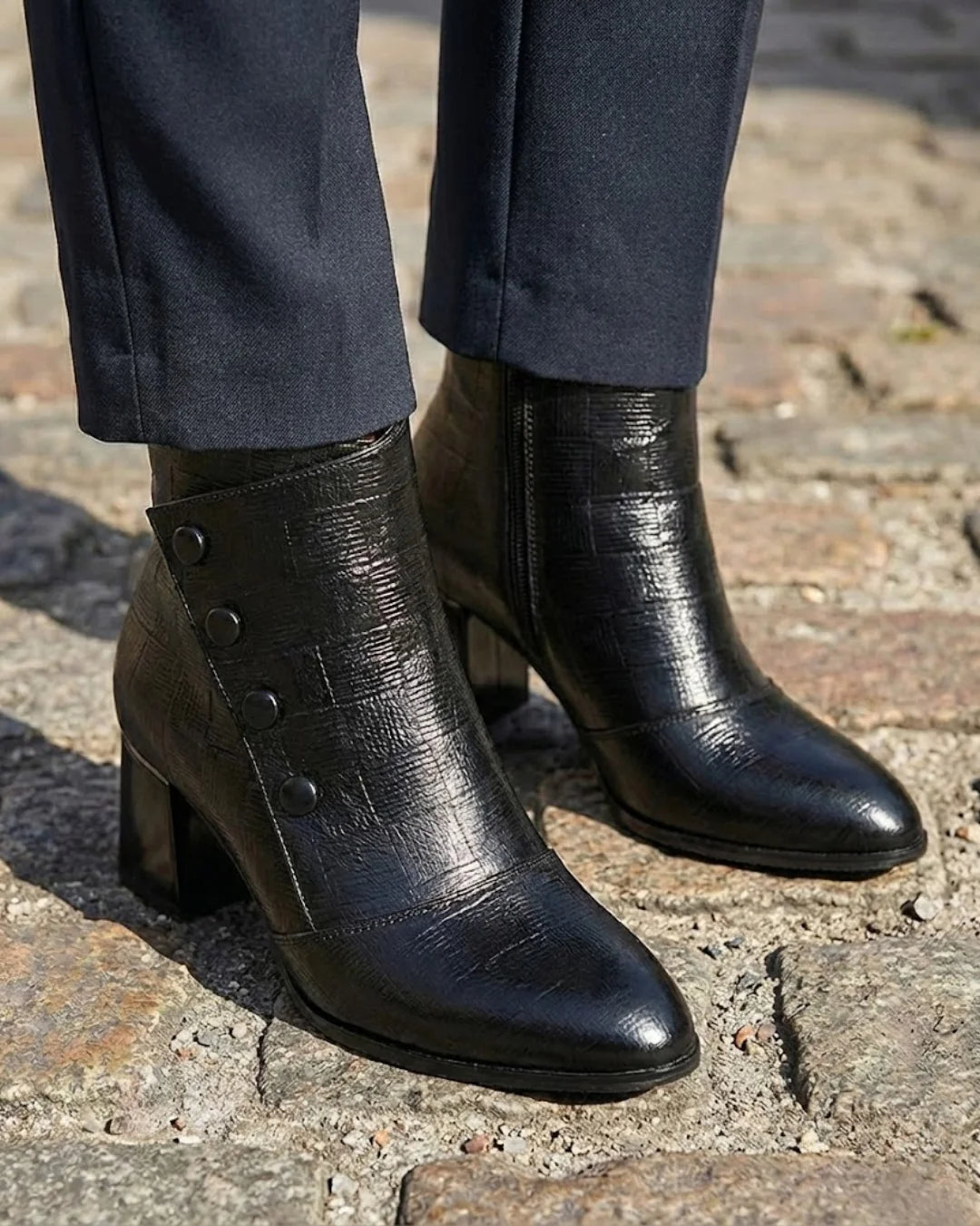 Blanca™ | Croc-embossed foldover cuff heeled ankle boots