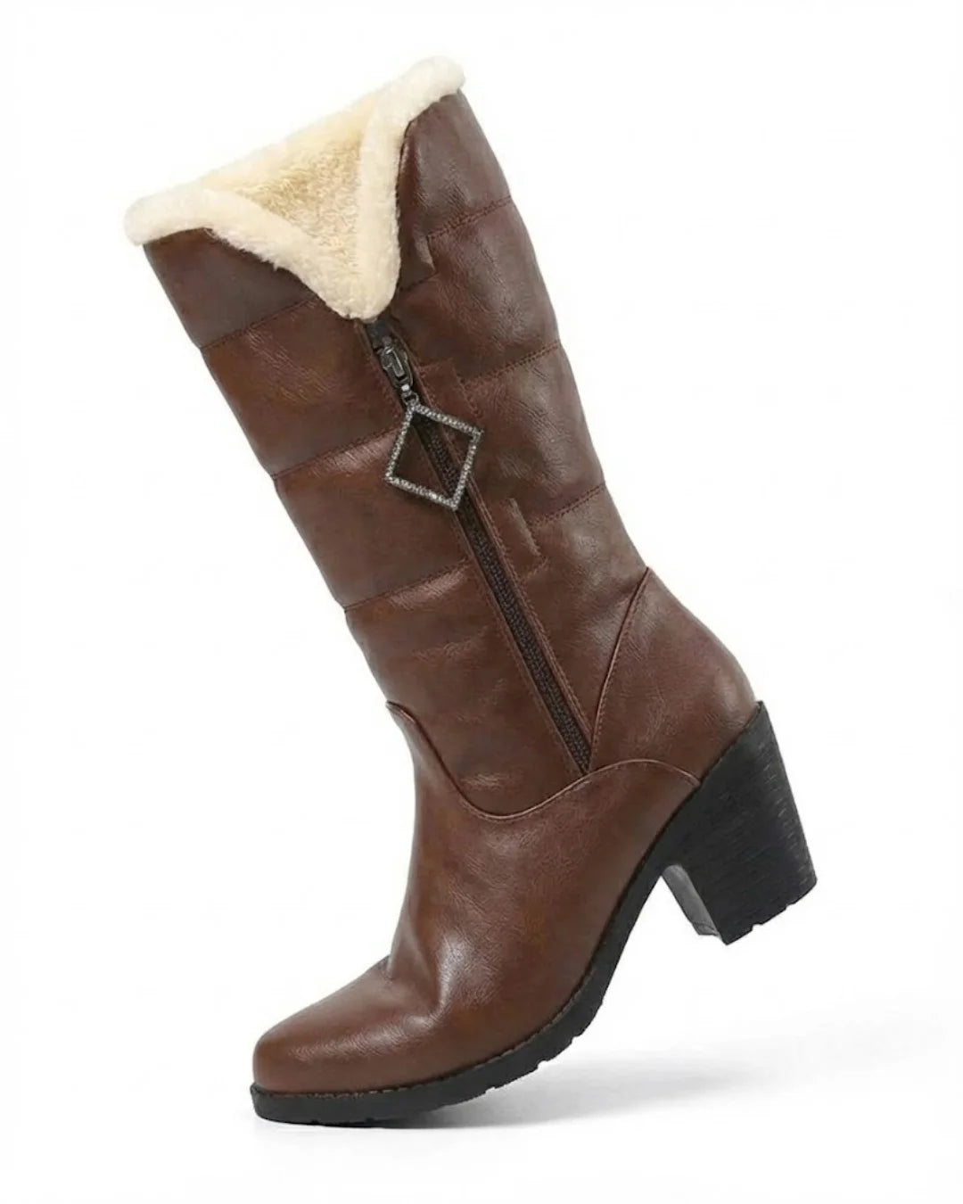 Beryl™ | Faux-fur cuff side-zip heeled knee-high boots