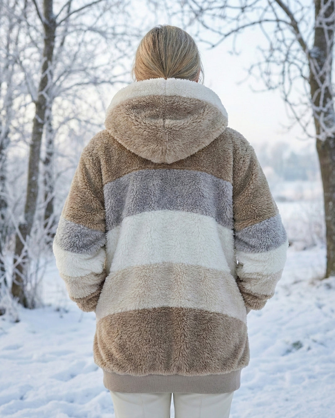 Cassandra™ | Hooded zip-front colorblock sherpa jacket
