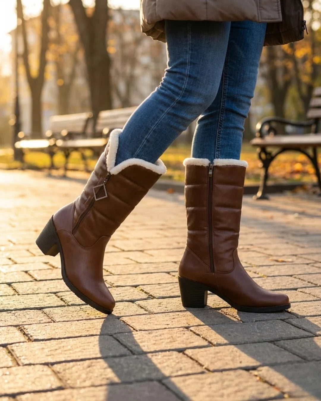 Beryl™ | Faux-fur cuff side-zip heeled knee-high boots