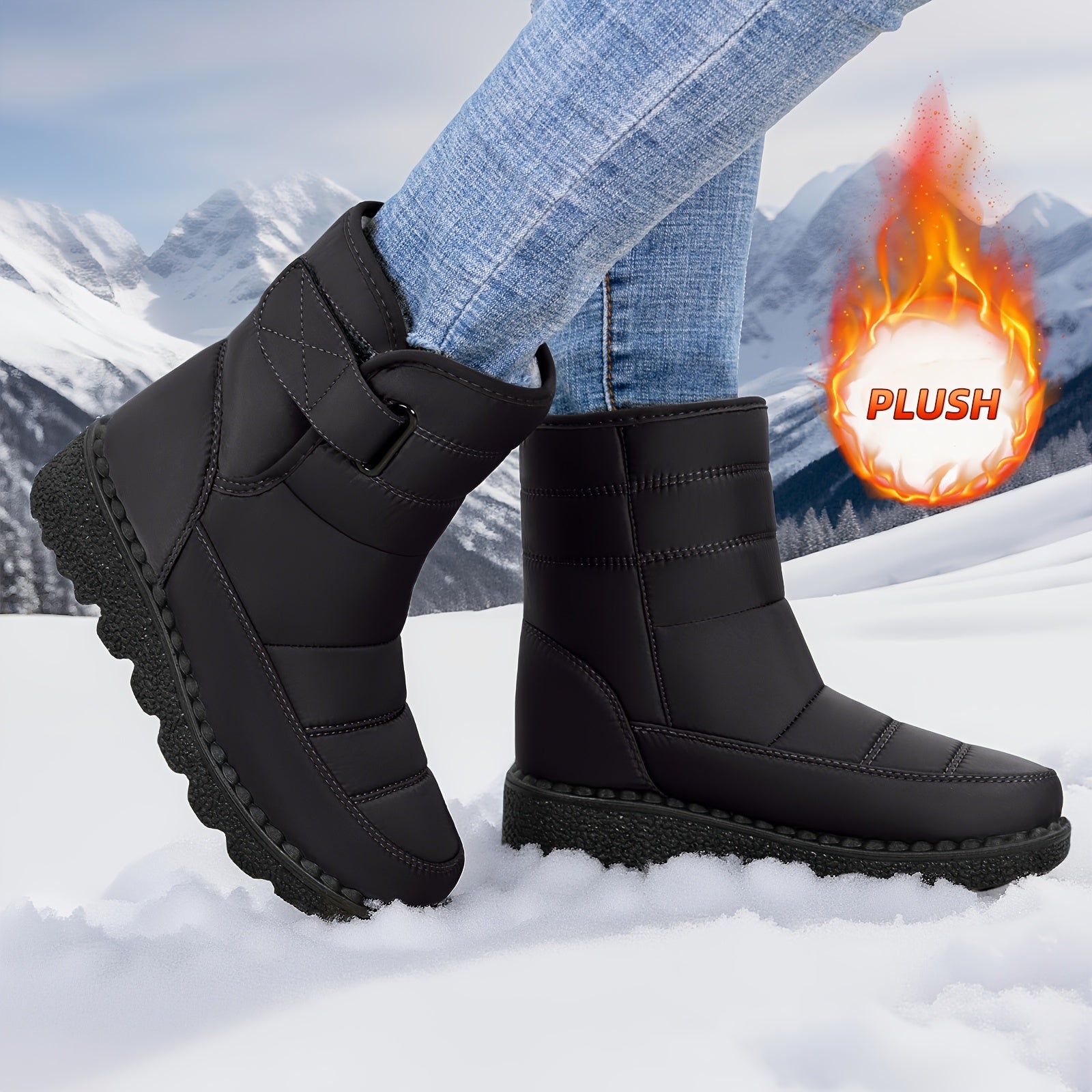 Oksana™ | Quilted hook-and-loop plush-lined snow boots