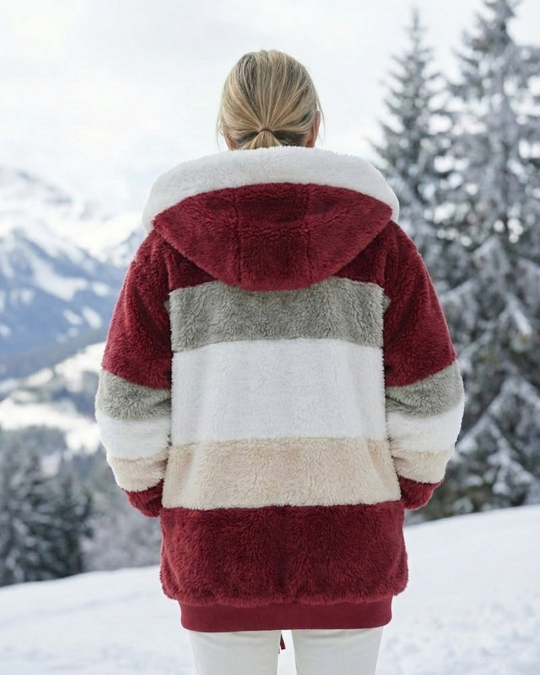 Cassandra™ | Hooded zip-front colorblock sherpa jacket