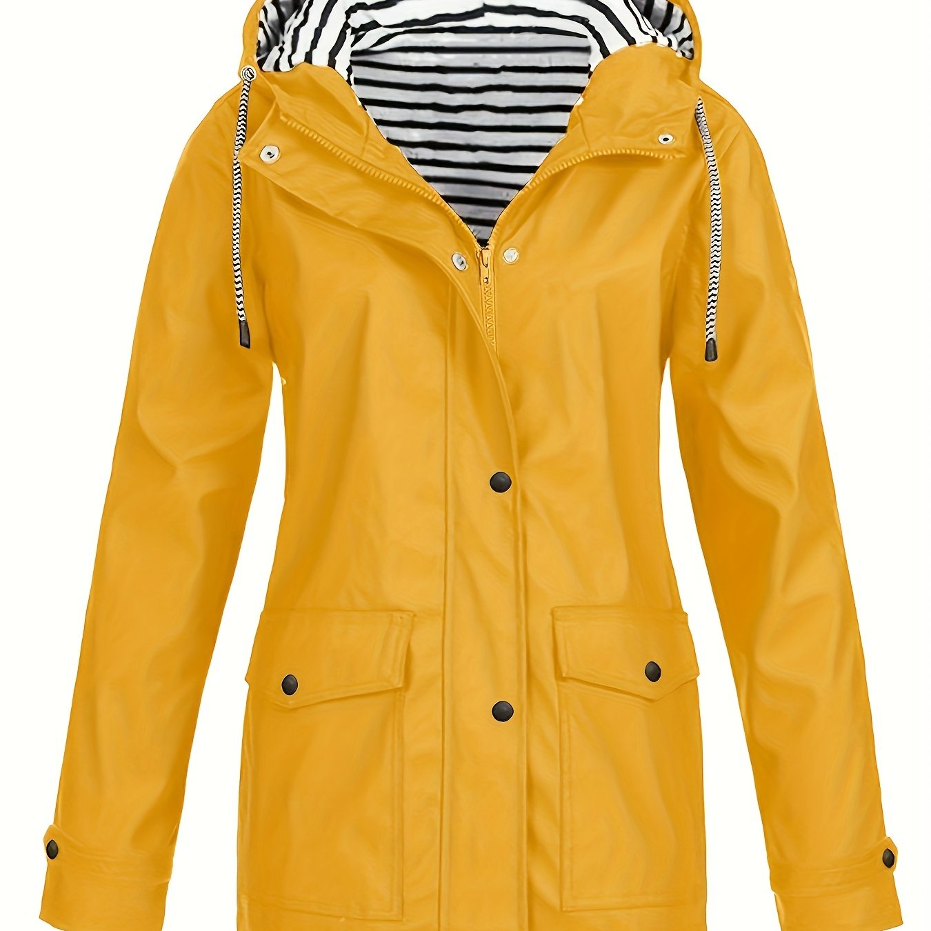 Zelda™ | Striped-Lined Drawstring Hooded Rain Parka Jacket