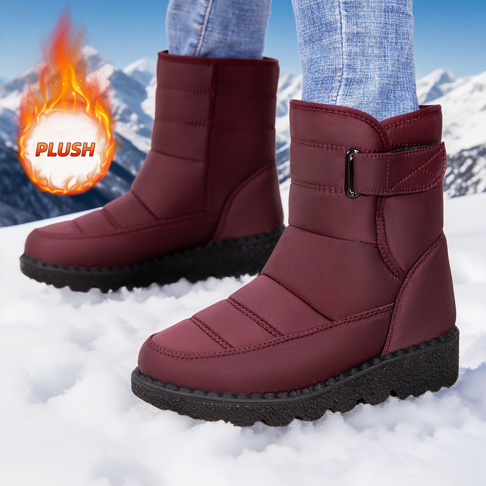 Oksana™ | Quilted hook-and-loop plush-lined snow boots
