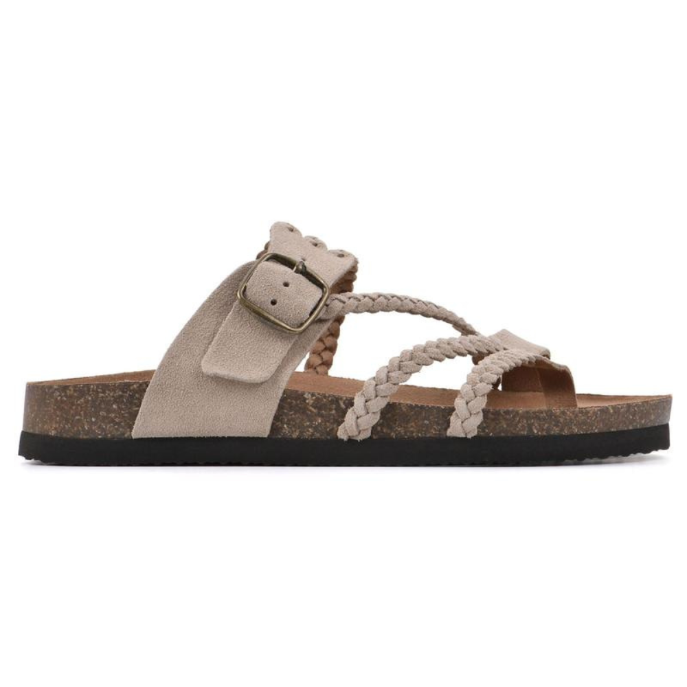 Braided-Strap Boho Cork-Footbed Slide Sandals
