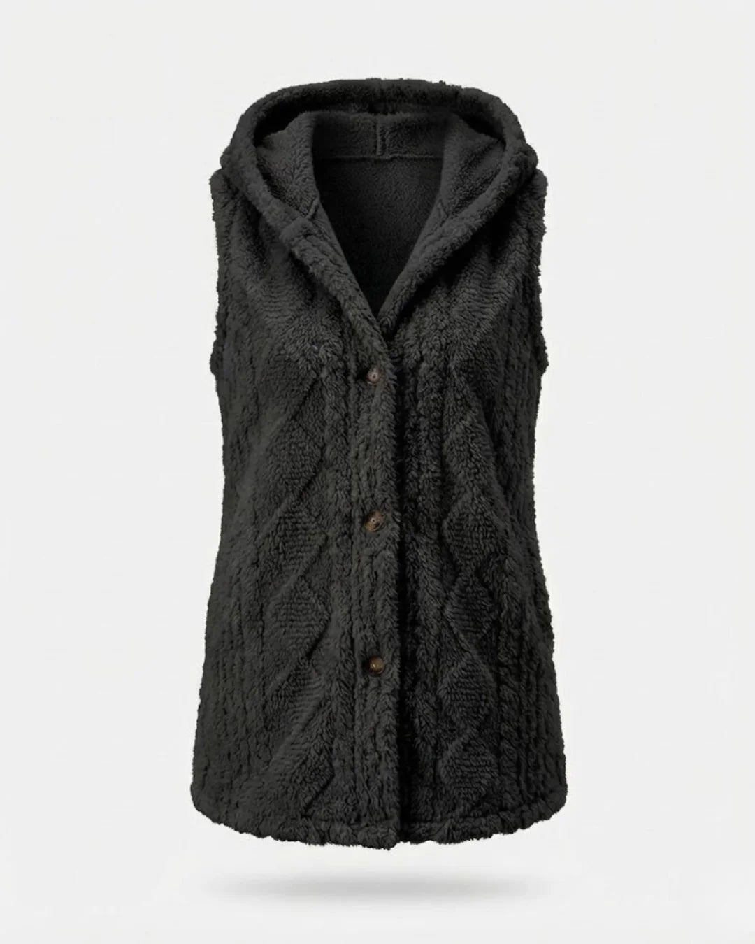 Laetitia™ | Hooded Textured Buttoned Sleeveless Vest