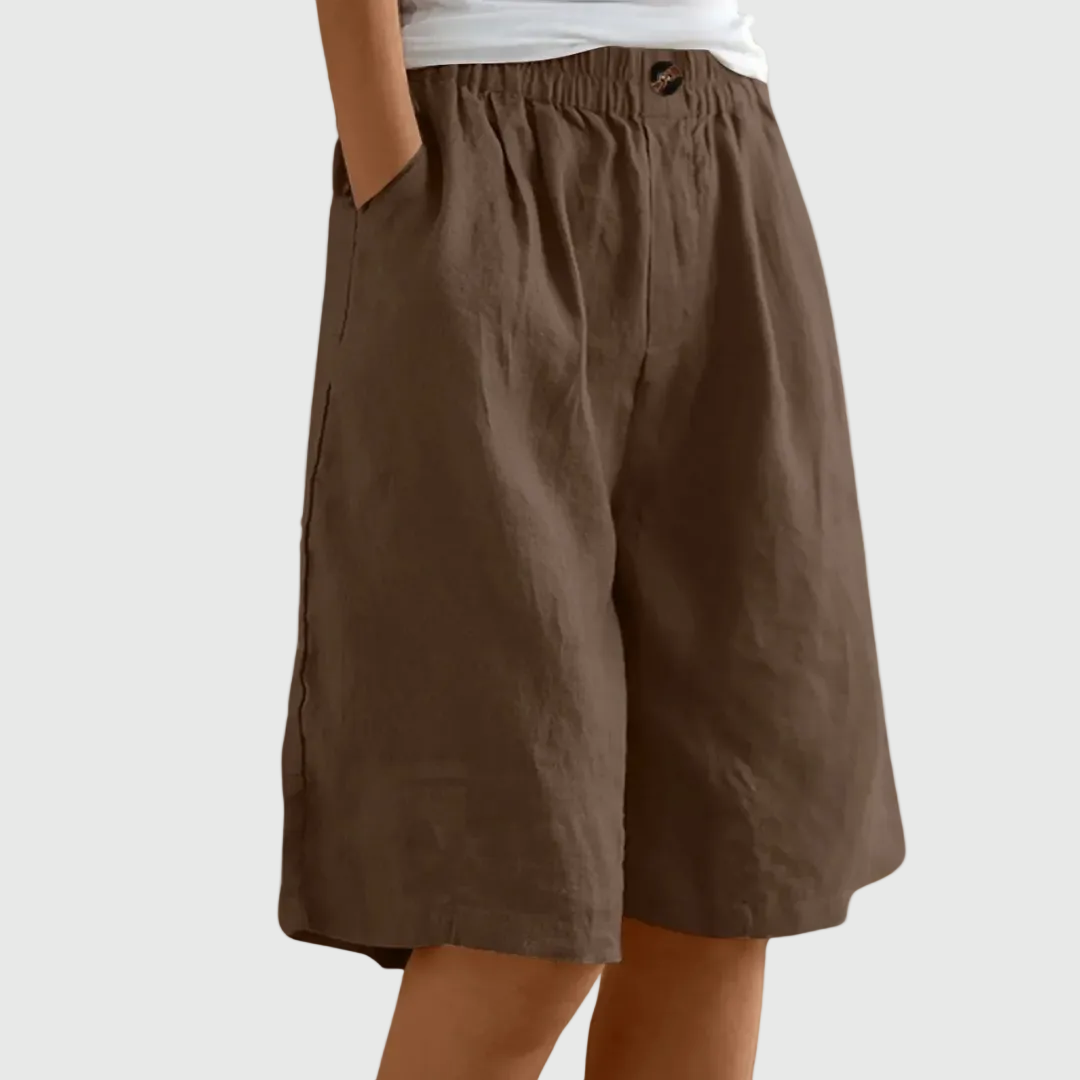 Elastic-Waist Casual Linen Bermuda Shorts