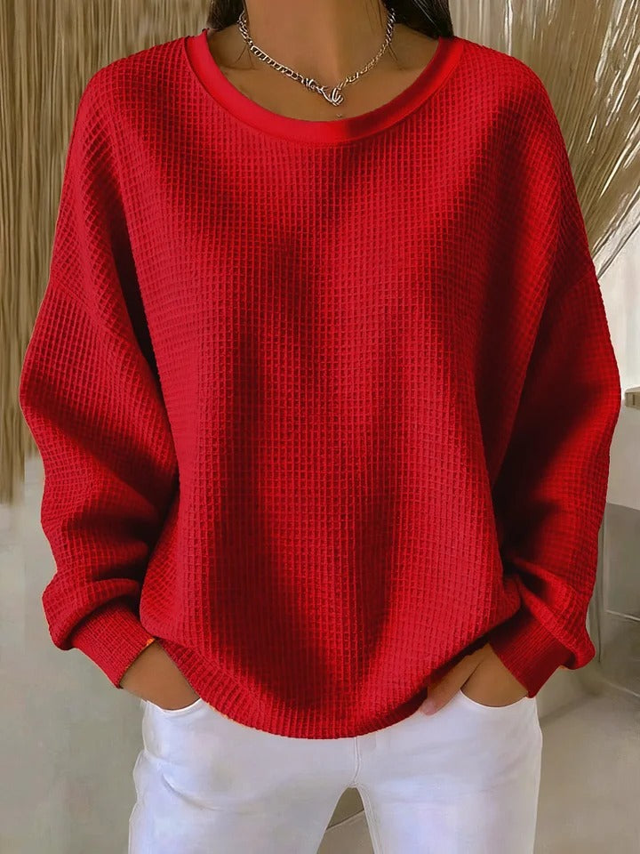 Edda™ | Waffle-knit relaxed crewneck sweatshirt